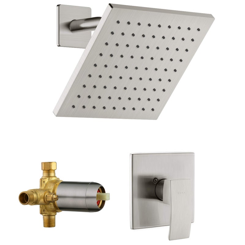 SOKA Shower Faucet Set with 8 Inch Rainfall Shower Head Bathroom Rainfall Shower System Single Function Shower Trim Kit with Rough-In Valve Pressure Balance Square Shower Head - Image 1